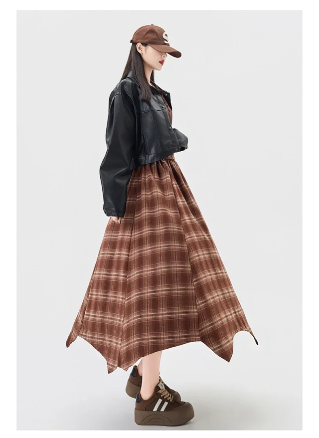 Plaid A-line Skirt for Women Autumn New Detail