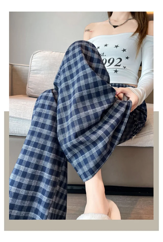 Early Autumn Vintage Plaid Wide-leg Pants Detail
