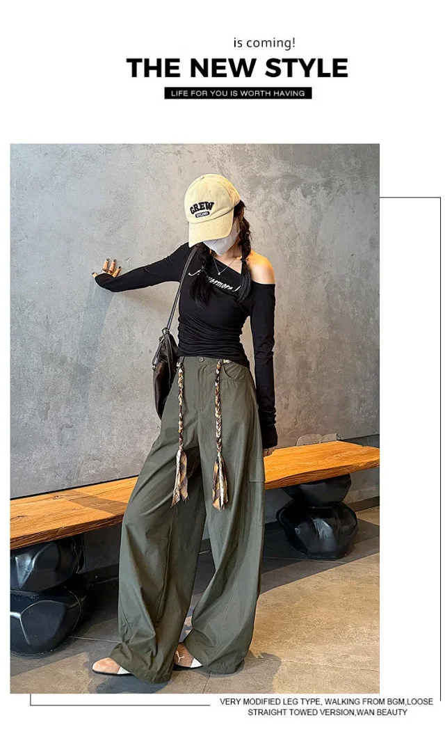 2025 Women's High-Waist Baggy Wide-Leg Cargo Pants Detail