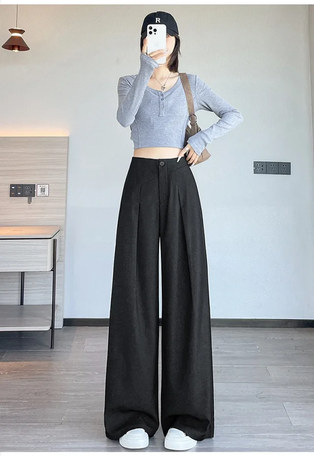 Old Money Style Denim Wide-Leg Pants 2025 Fall Detail