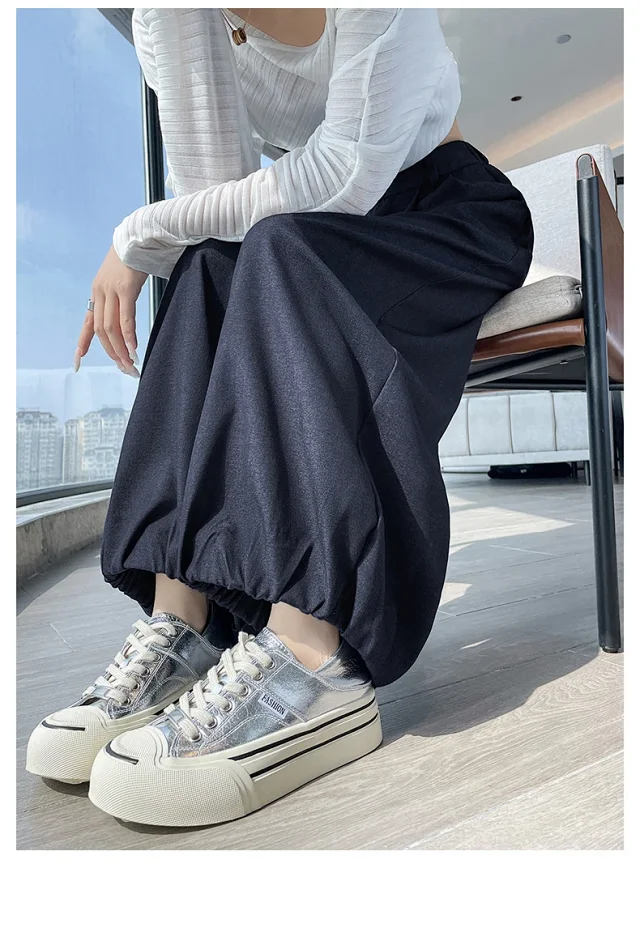 Women's Blue Soft Denim High-waisted Wide-leg Pants Detail