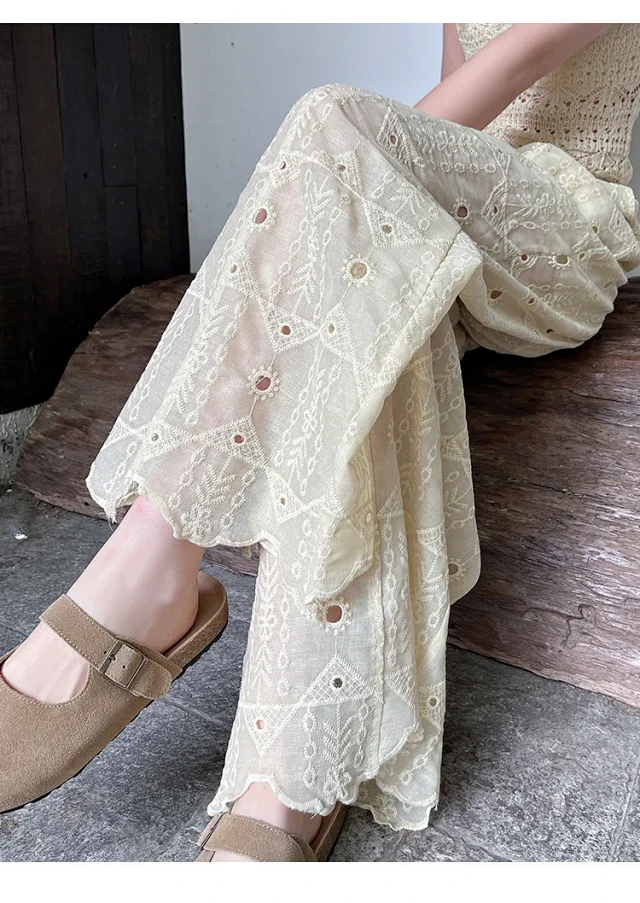Women's Summer Thin High - End Lace Cropped Pants Detail