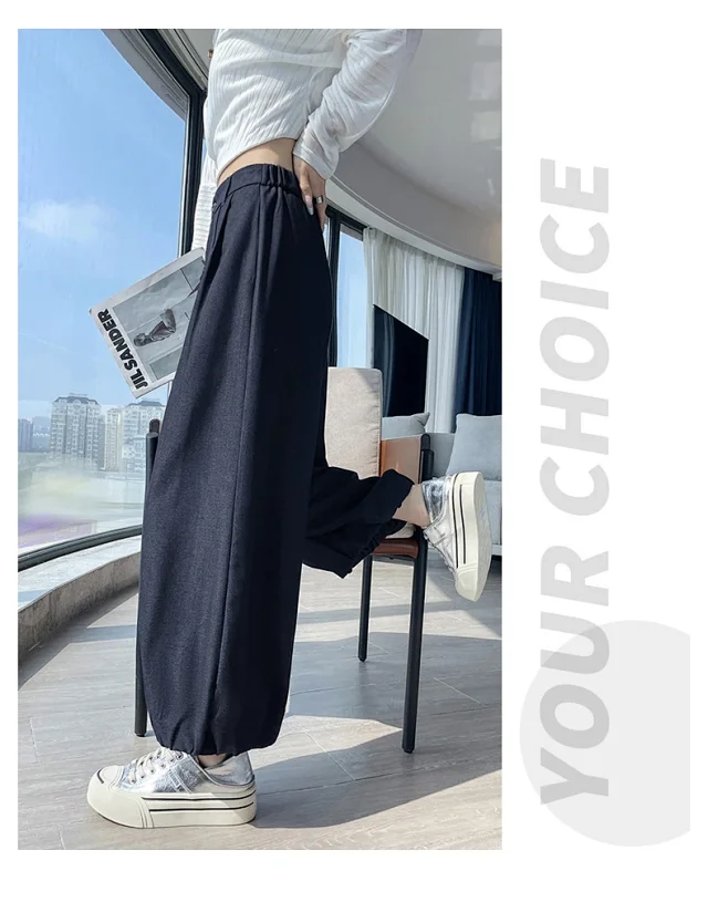Women's Blue Soft Denim High-waisted Wide-leg Pants Detail