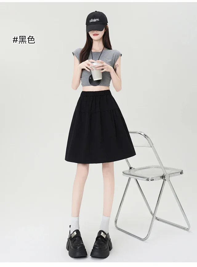 Navy High-Waist A-Line Skirt Detail