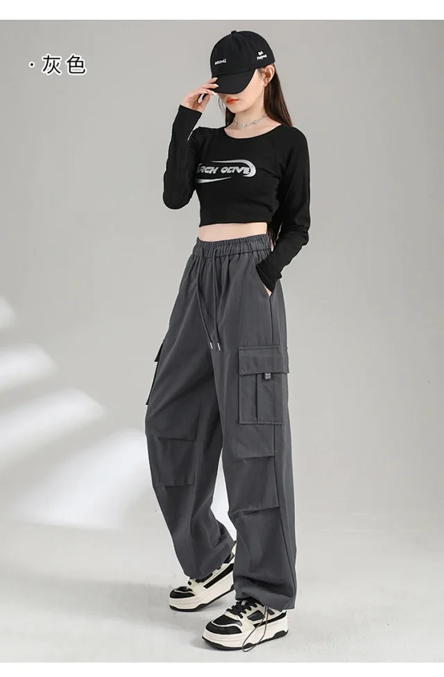 Ankela Red 2025 Fall Drawstring Cargo Pants Detail