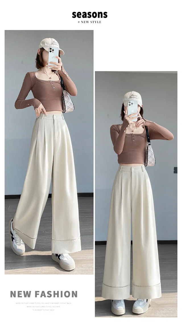 2025 Fall Women's Washable Cotton Hollow Wide - leg Pants Detail