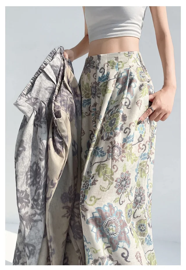 Women's 2025 Summer Printed Wide-Leg Pants Detail
