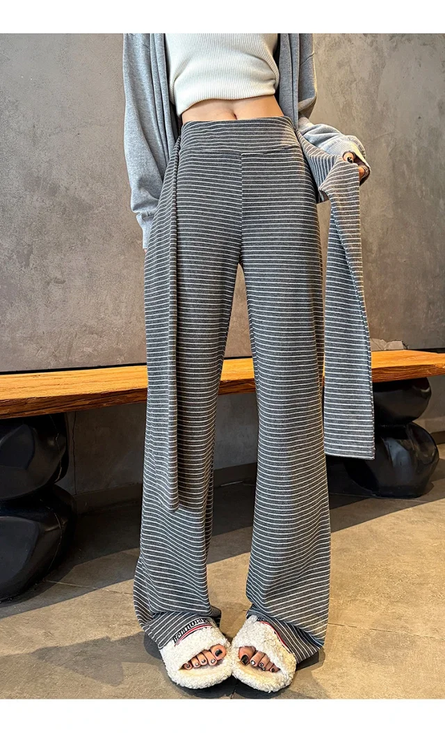 Women's 2025 Autumn Strap Striped Wide - leg Pants Detail