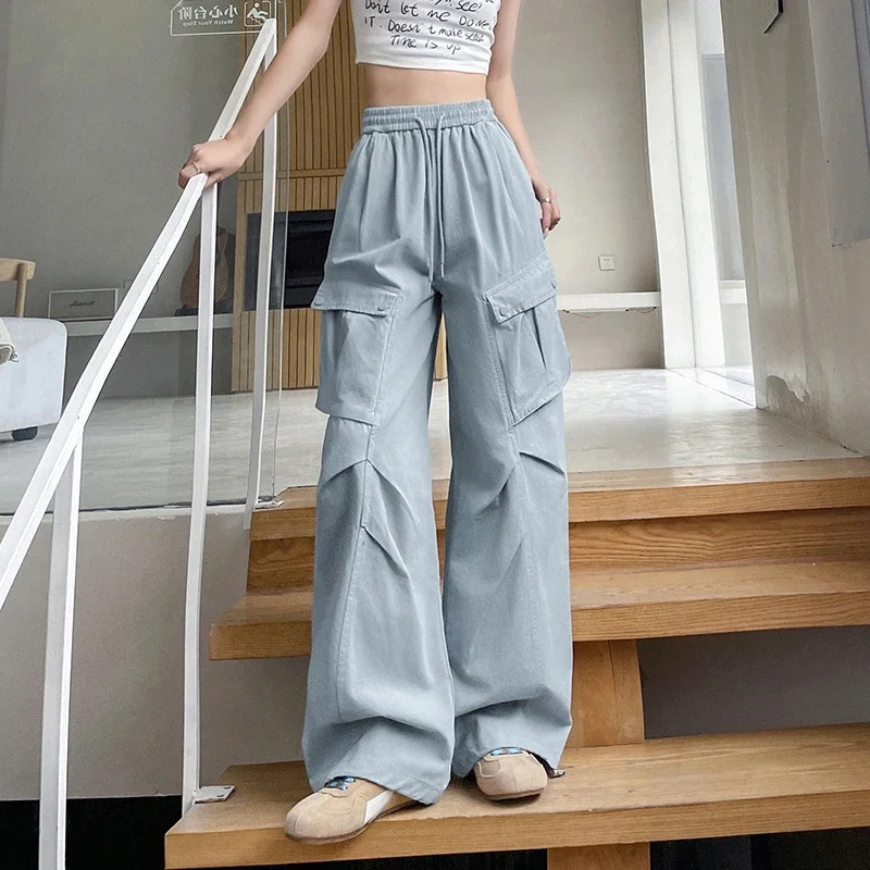 2025 Fall Women's Cargo Pants (High - waist Wide - leg)