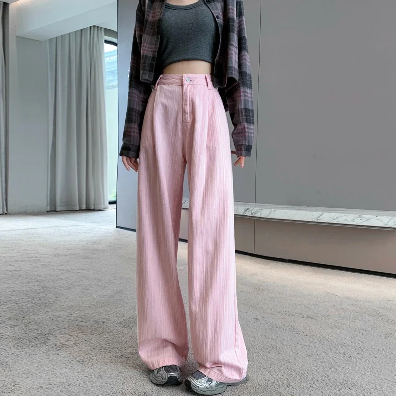 2025 Blue Striped Wide-Leg Pants for Pear-shaped Women