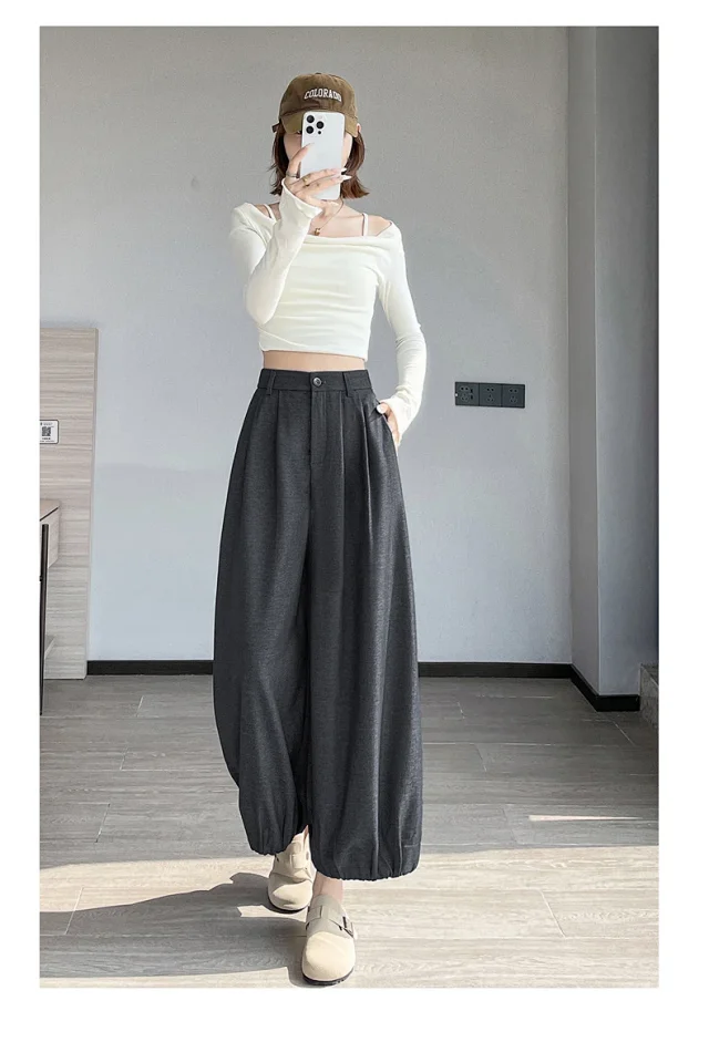 Women's Blue Soft Denim High-waisted Wide-leg Pants Detail