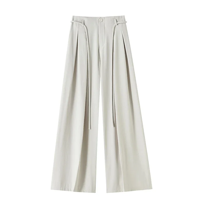 Ice Silk Drawstring Wide-Leg Pants
