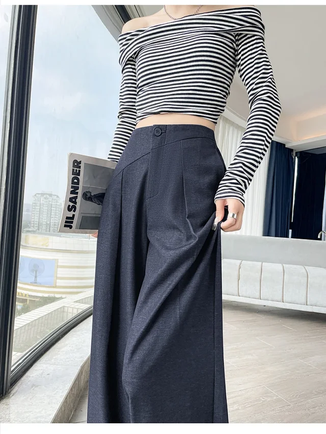 Old Money Style Denim Wide-Leg Pants 2025 Fall Detail