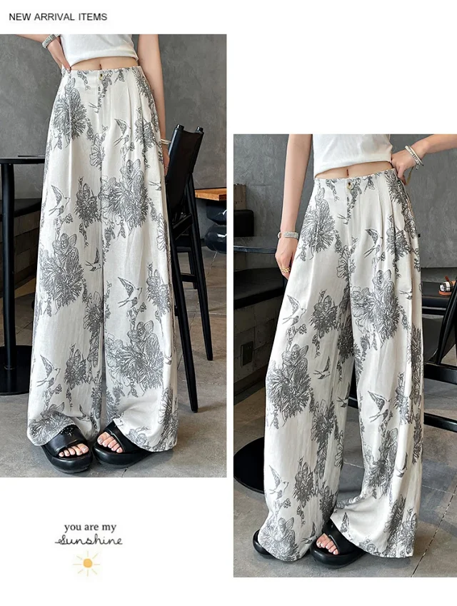 Vintage Ink Print Linen Pants Detail