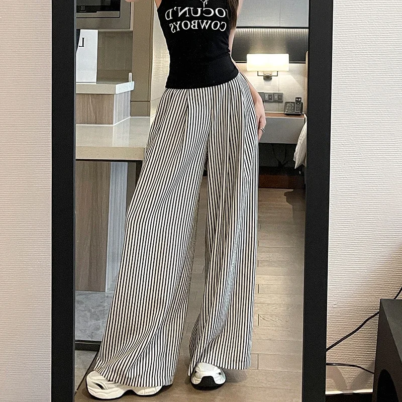 2025 Summer Women's Vintage Stripe Wide - leg Pants
