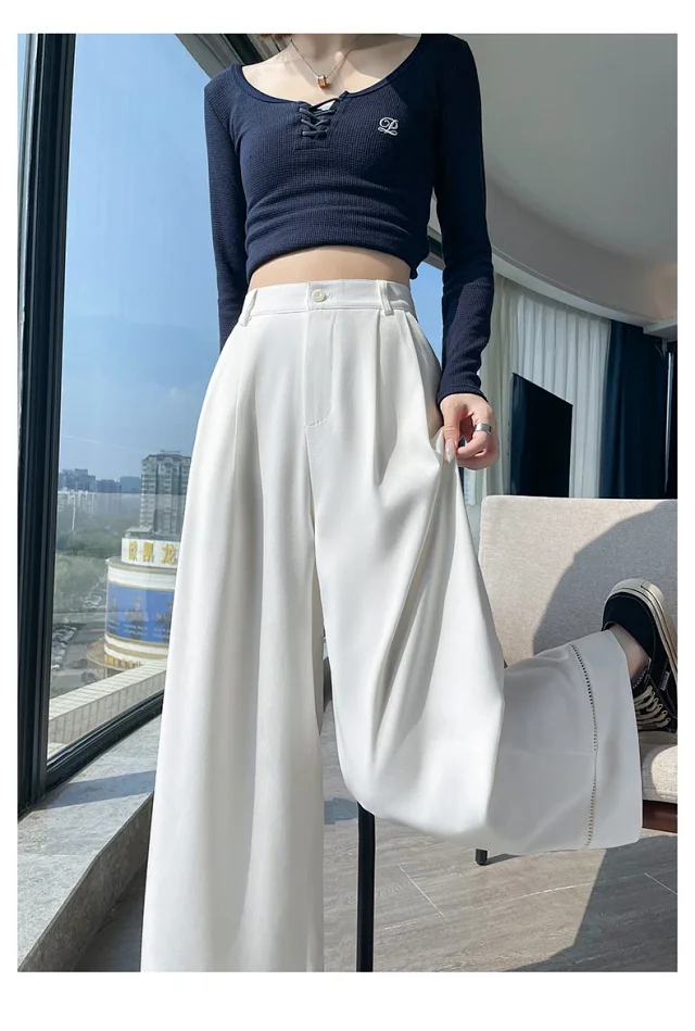 2025 Fall Women's Washable Cotton Hollow Wide - leg Pants Detail