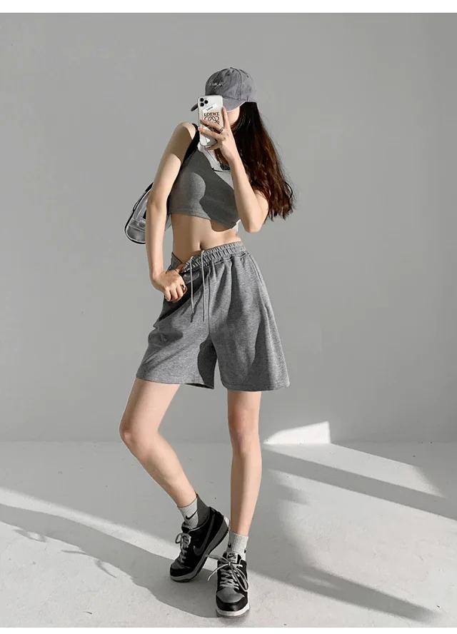 American Retro Wide-leg Casual Shorts Detail