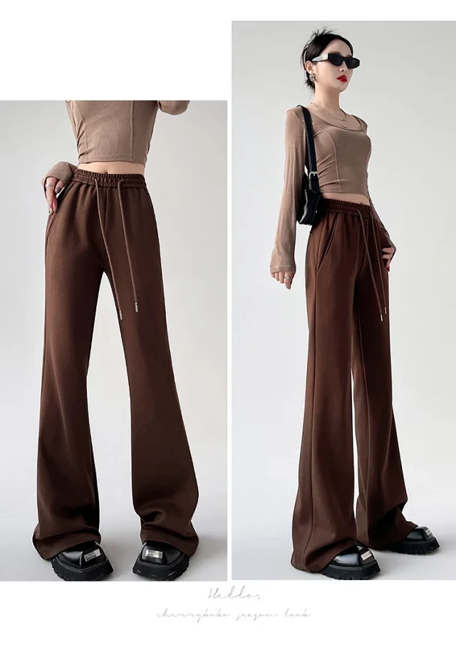 2025 Fall Women's Maillard Horseshoe Pants - High-Waisted, Slimming, American Micro-Flare Long Pants Detail