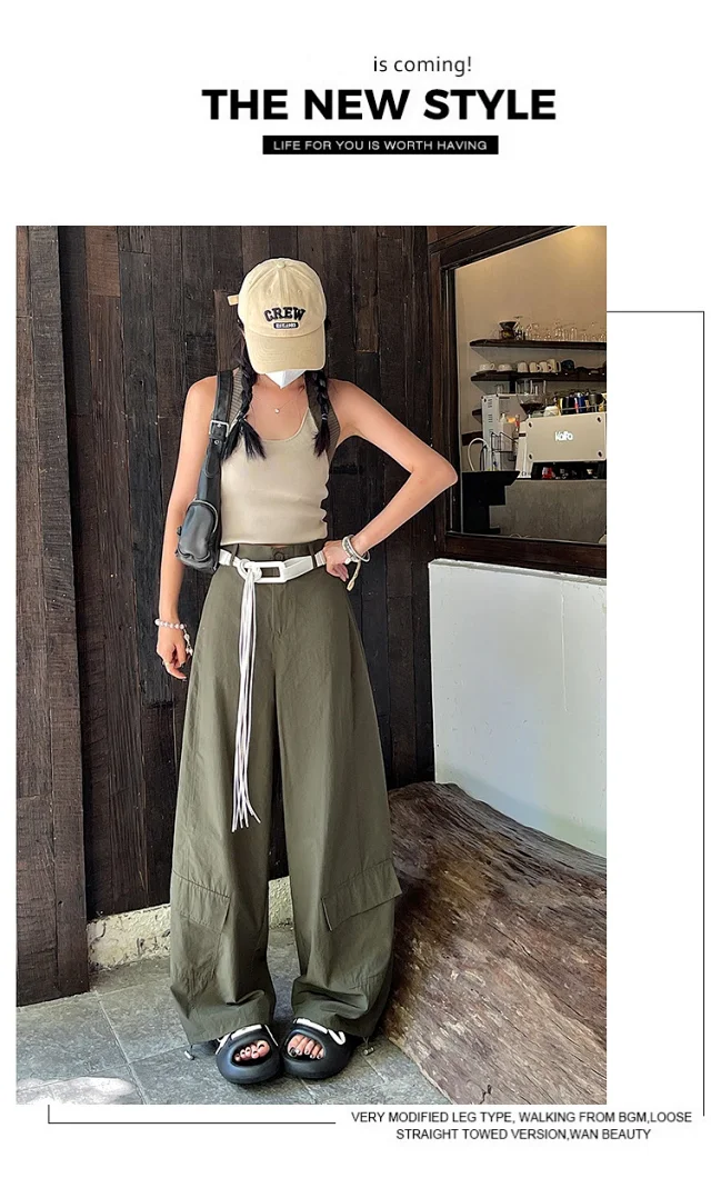 2025 Fall Euro Style Wide - Leg Cargo Pants for Women Detail