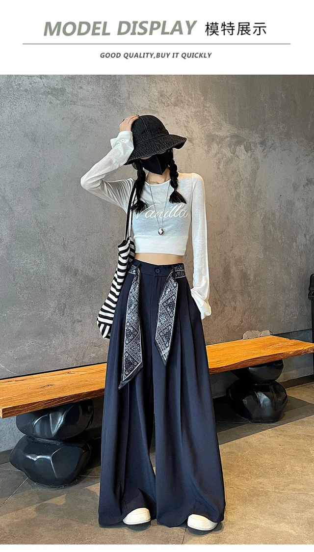 2025 Women's Silk-belted Drapey Wide-leg Pants Detail