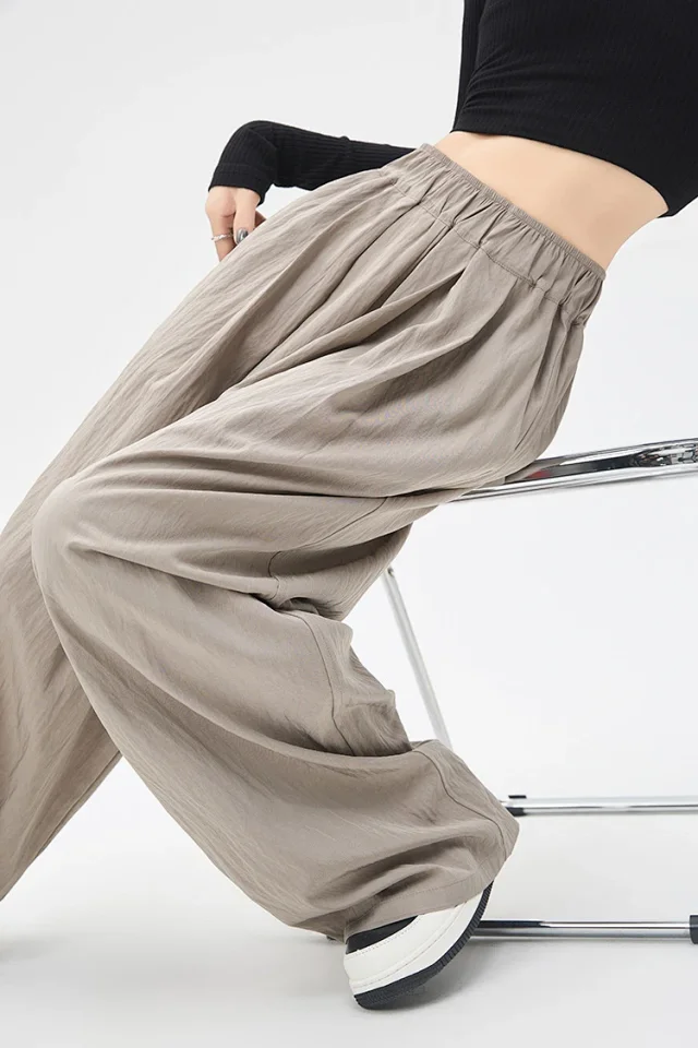 2025 Summer Textured Washed Cotton Wide-Leg Pants Detail