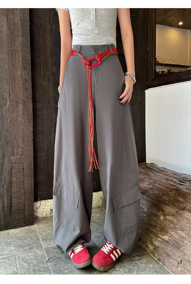 2025 Fall Euro Style Wide - Leg Cargo Pants for Women Detail