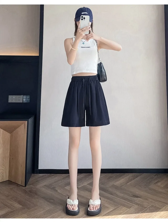 Women's Summer High-waisted Tencel Denim Wide-leg Capris Detail