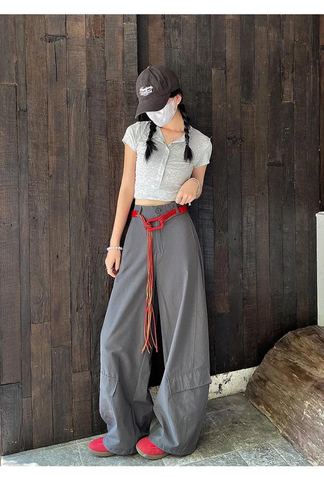 2025 Fall Euro Style Wide - Leg Cargo Pants for Women Detail