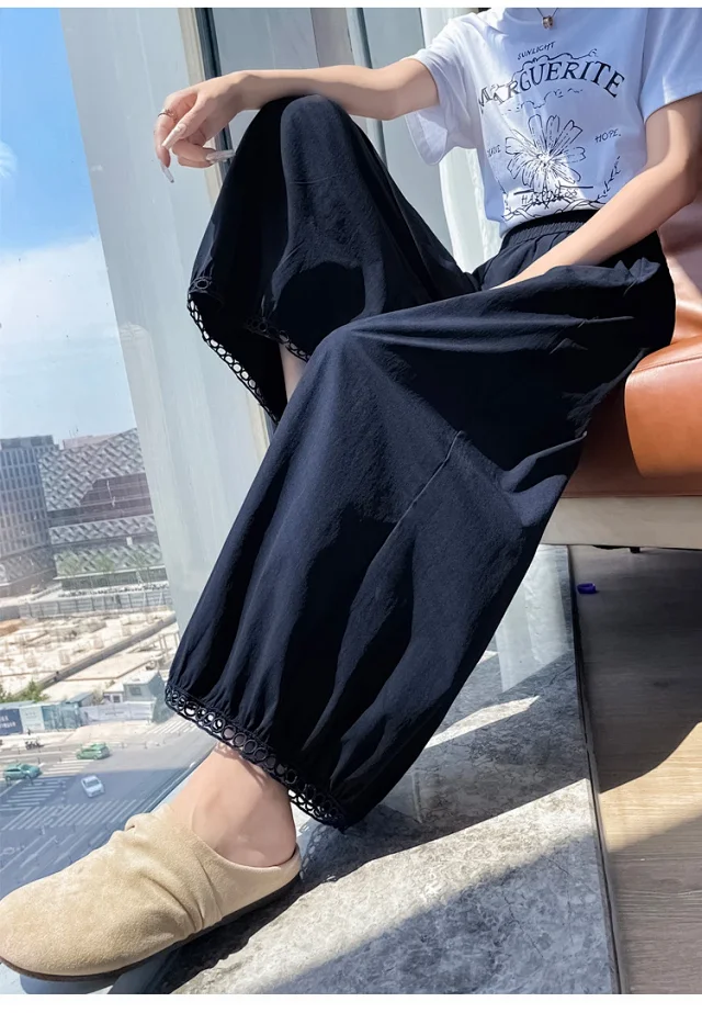 Women's Summer Ice Silk Hollow Lace Lantern Pants Detail