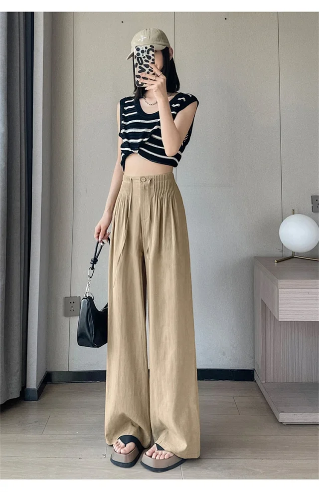 Summer New Tencel Linen Wide-Leg Pants Detail