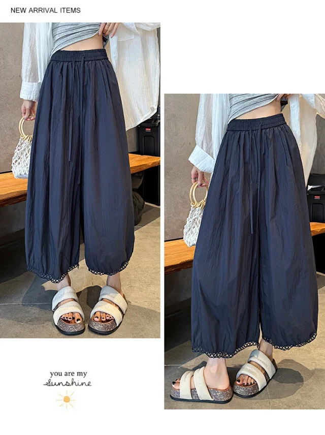 2025 Summer Ice Silk Lace Cropped Pants for Petite Women Detail