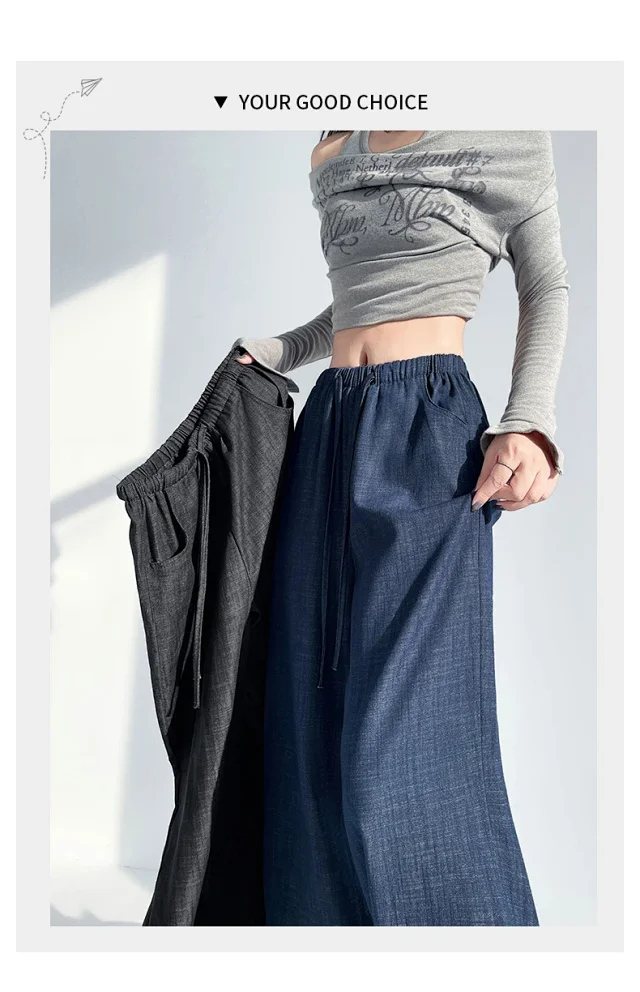 Women's Wide-Leg Denim Pants Detail
