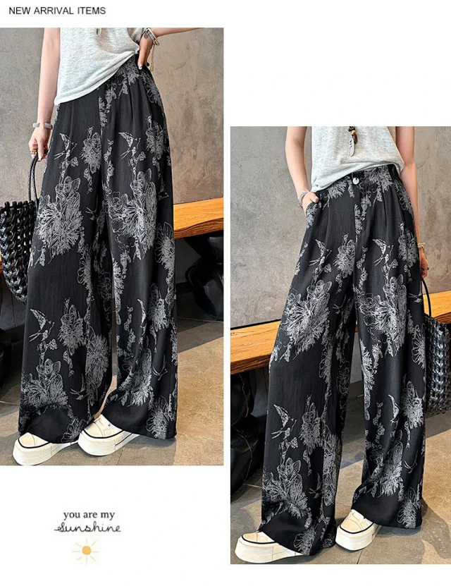 Vintage Ink Print Linen Pants Detail