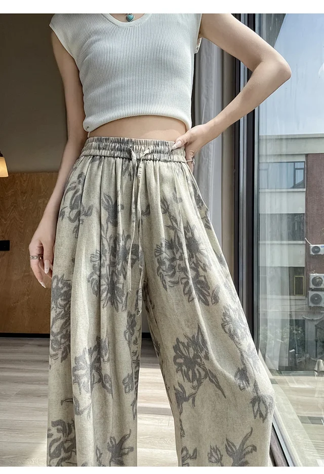 French Retro Linen Wide-leg Pants Detail
