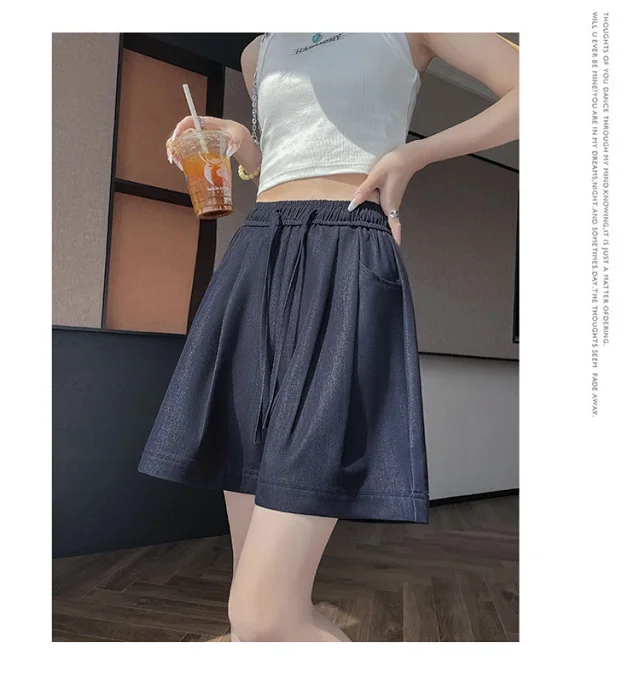 Women's Summer High-waisted Tencel Denim Wide-leg Capris Detail