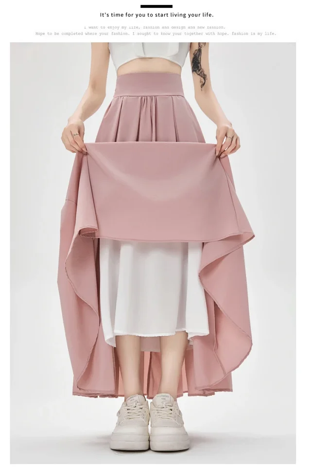 Pink Slimming High-waist A-line Skirt Detail