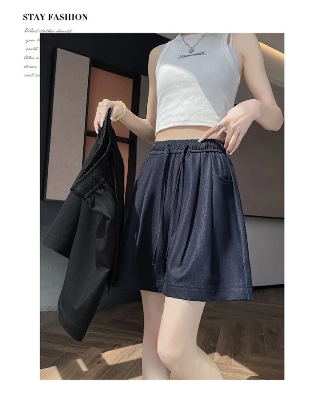 Women's Summer High-waisted Tencel Denim Wide-leg Capris Detail