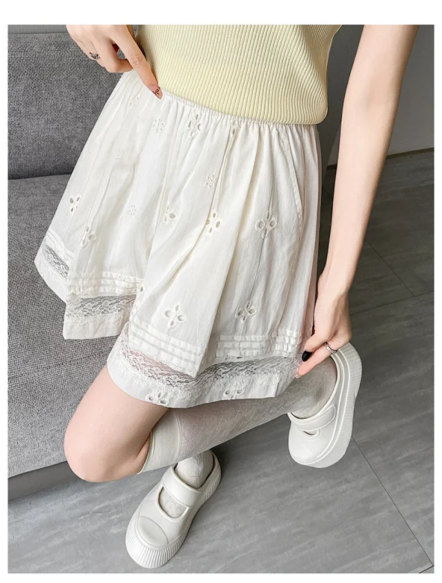 Korean Lace Patchwork Hollow Wide - leg Pants Detail
