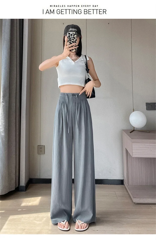 Summer New Tencel Linen Wide-Leg Pants Detail