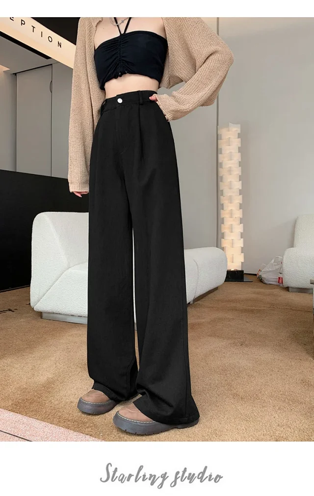 2025 Blue Striped Wide-Leg Pants for Pear-shaped Women Detail