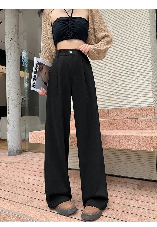 2025 Blue Striped Wide-Leg Pants for Pear-shaped Women Detail