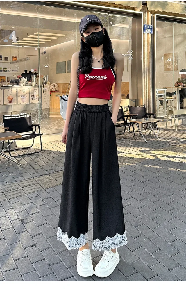 Women's 2025 Spring Lace Wide-leg Pants Detail