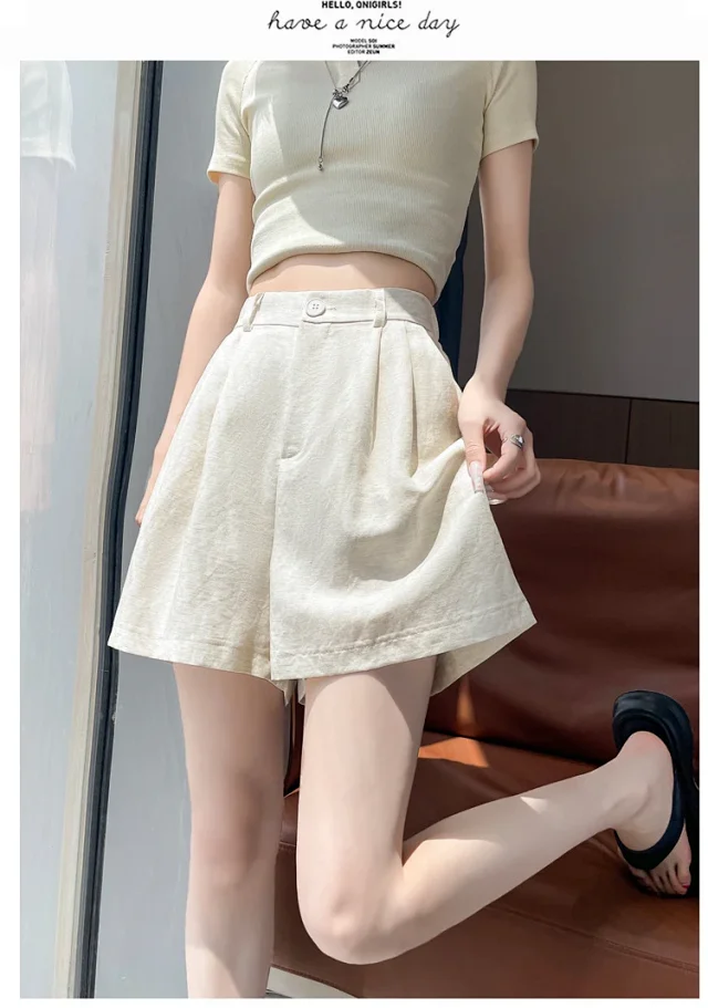 2025 Summer Ice Linen Wide-Leg Shorts for Women Detail