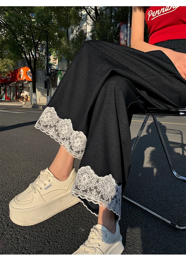 Women's 2025 Spring Lace Wide-leg Pants Detail