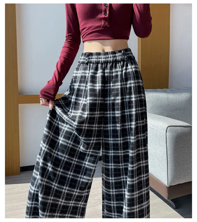 2025 Women's Plaid Wide-Leg Pants Detail