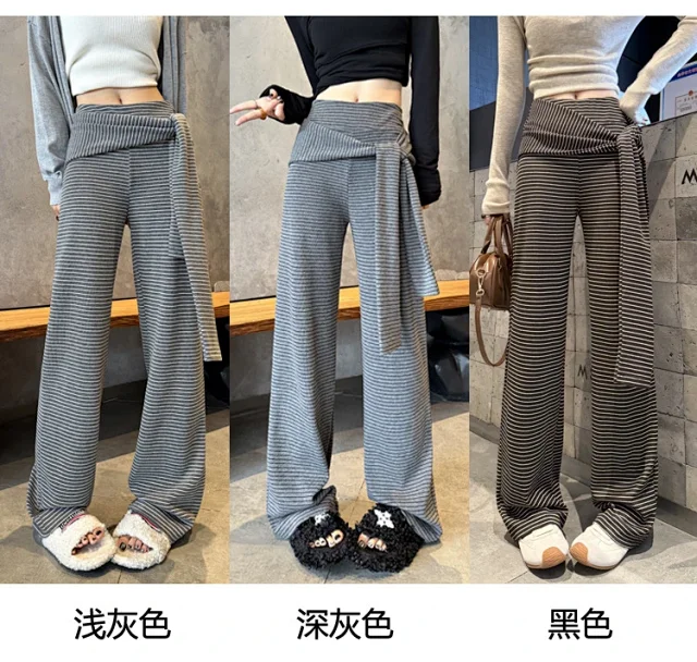 Women's 2025 Autumn Strap Striped Wide - leg Pants Detail