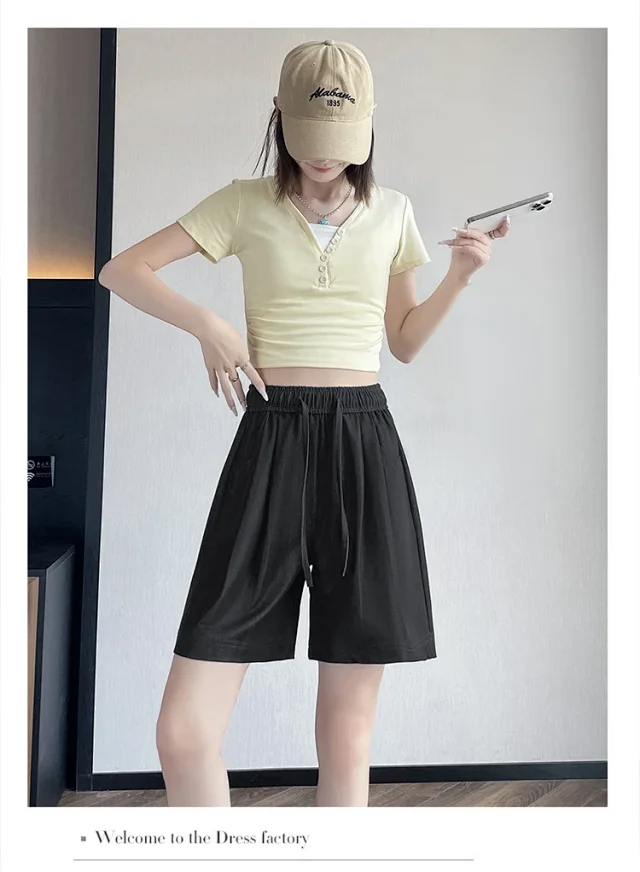 Women's Summer High-waisted Tencel Denim Wide-leg Capris Detail