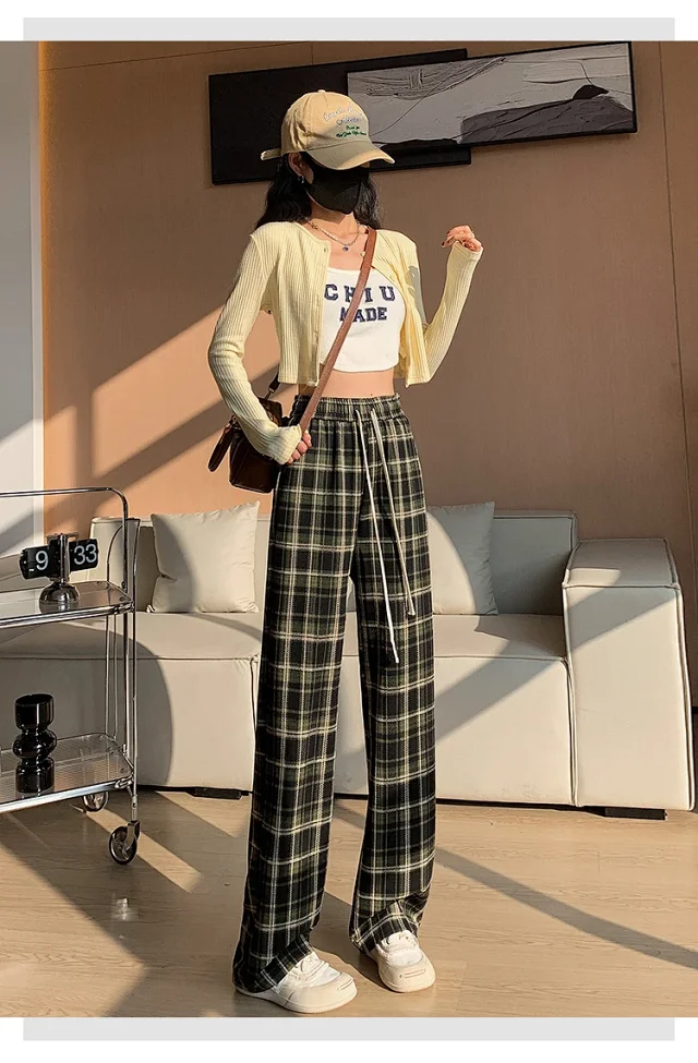 2025 Spring Maillard Plaid Wide-Leg Pants Detail