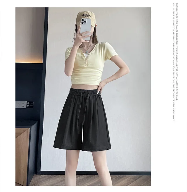 Women's Summer High-waisted Tencel Denim Wide-leg Capris Detail
