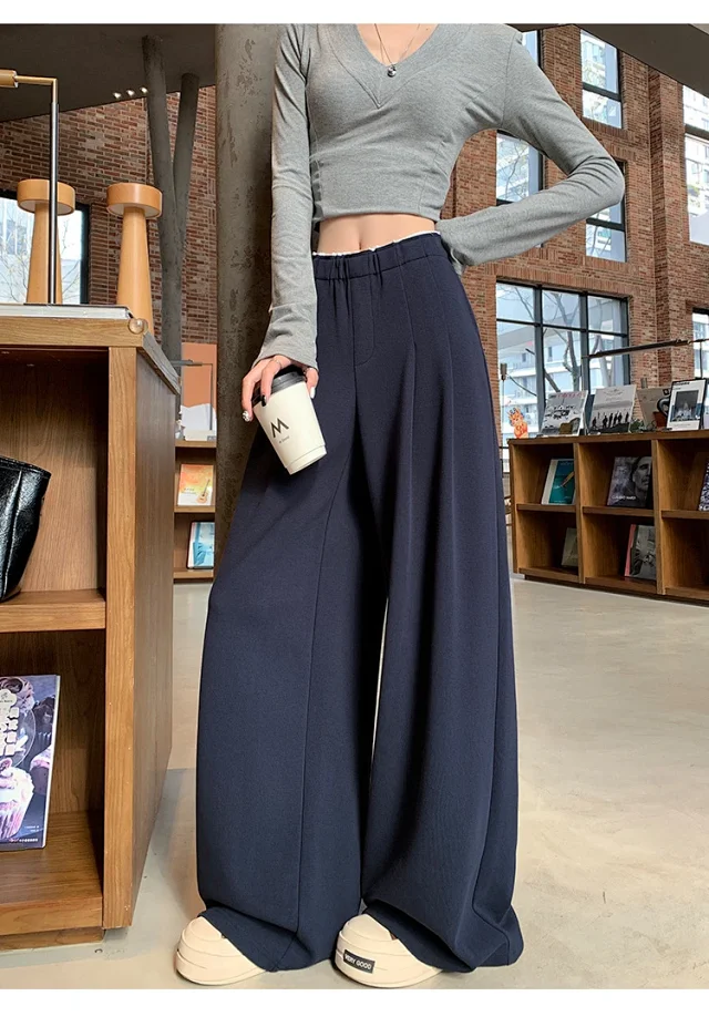 Navy Wide-Leg Pants for Women Detail